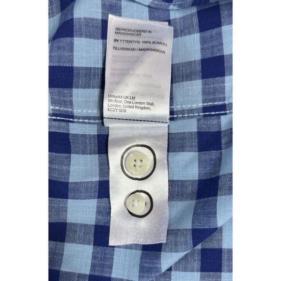 UNTUCKit Mariano WF Baby Blue Gingham All Cotton Button Down Shirt Men’s Size L - Picture 12 of 13
